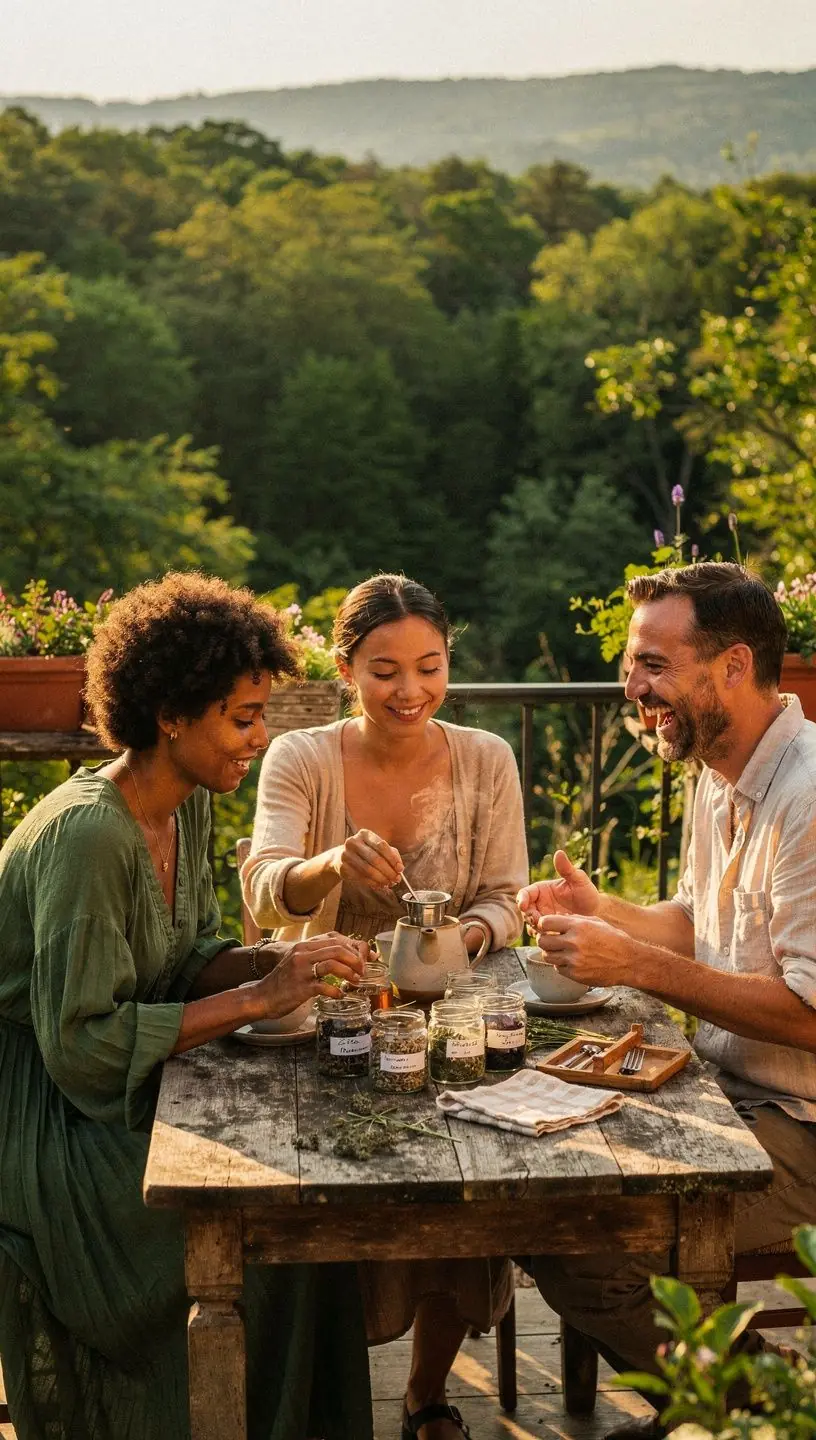 Rami kambario zona su minkštais pagalvėliais ir arbatos puodeliu, skirta atsipalaidavimui.